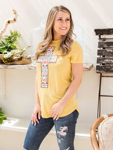 AZTEC PRINT CROSS IN HONEY PRINT TEE
