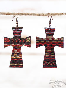 "BLACK SERAPE LEATHER CROSS" Earrings