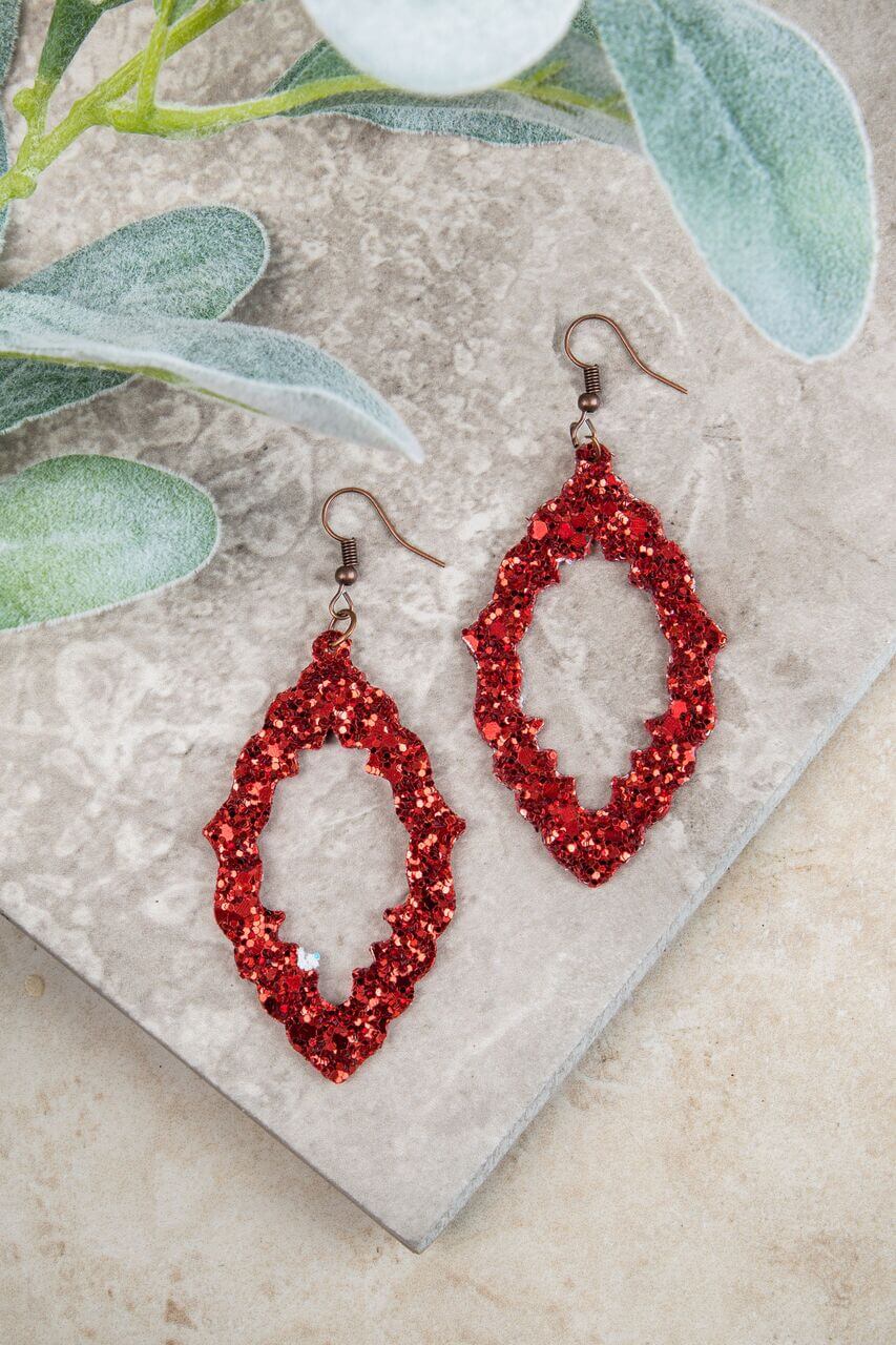 Baroque & Roll Cherry Red Glitter Earrings