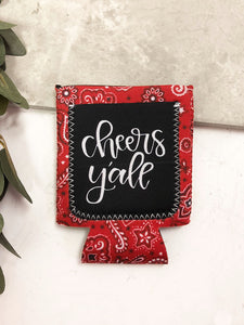"CHEERS Y'ALL" Red Bandana Koozie