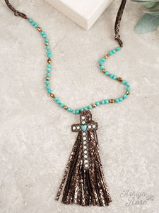 "CROSS YOUR HEART" Necklace-Turquoise