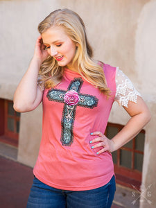 EMBROIDERED ROSE CROSS TOP