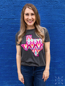 "FUCHSIA AZTEC TEXAS" Heather Charcoal Tee