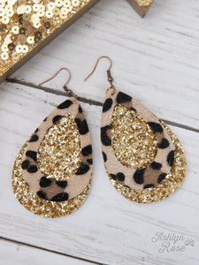 "GET THE PARTY STARTED"Leopard & Gold Glitter Earrings