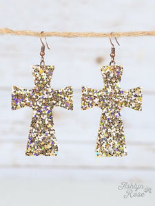 GLITTER CROSS EARRINGS-GOLD