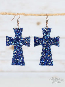 GLITTER CROSS EARRINGS-ROYAL BLUE