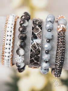 "YOURS TRULY" Bracelet Set-Grey/White Mix