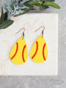 "HOME RUN" LEATHER SOFTBALL DROP Earrings