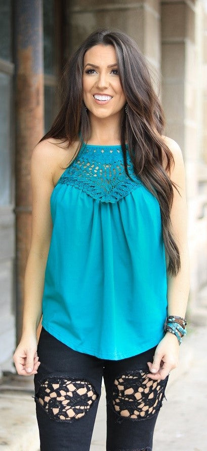 JADE HEATHER TRIM CROCHET TOP