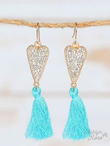 "LASTING LOVE CRYSTAL HEART" Earrings with Tassels-Turquoise
