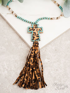 "LIVIN' ON A PRAYER" Necklace-Turquoise & Leopard