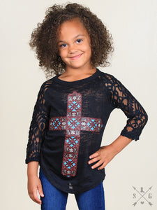 CROSS Girls Lace Tee-Black
