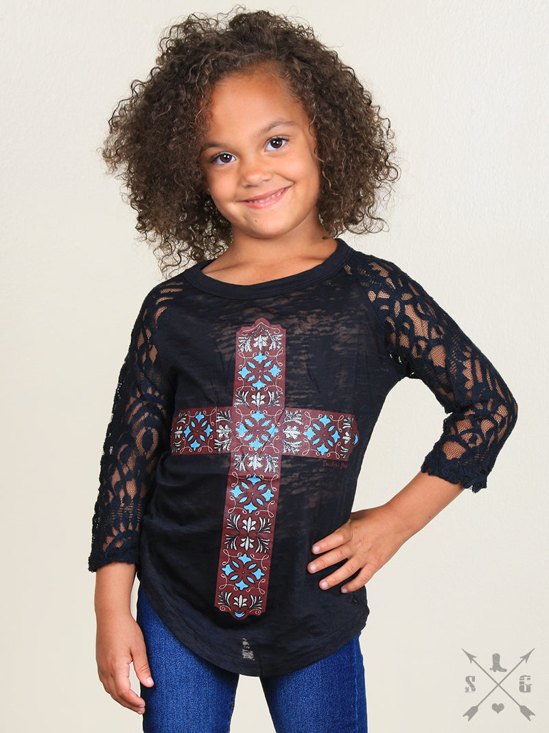 CROSS Girls Lace Tee-Black