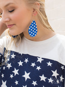 "STAR SPANGLED AND SPRAKLING" Earrings-Blue Glitter