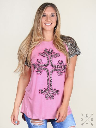 CROSS ON PINK TOP