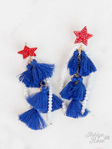 "WATCHING FIREWORKS TASSEL EARRINGS" WITH RED STONES