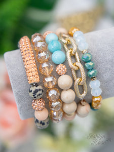 "YOURS TRULY" Bracelet Set-Aqua/Peach Mix